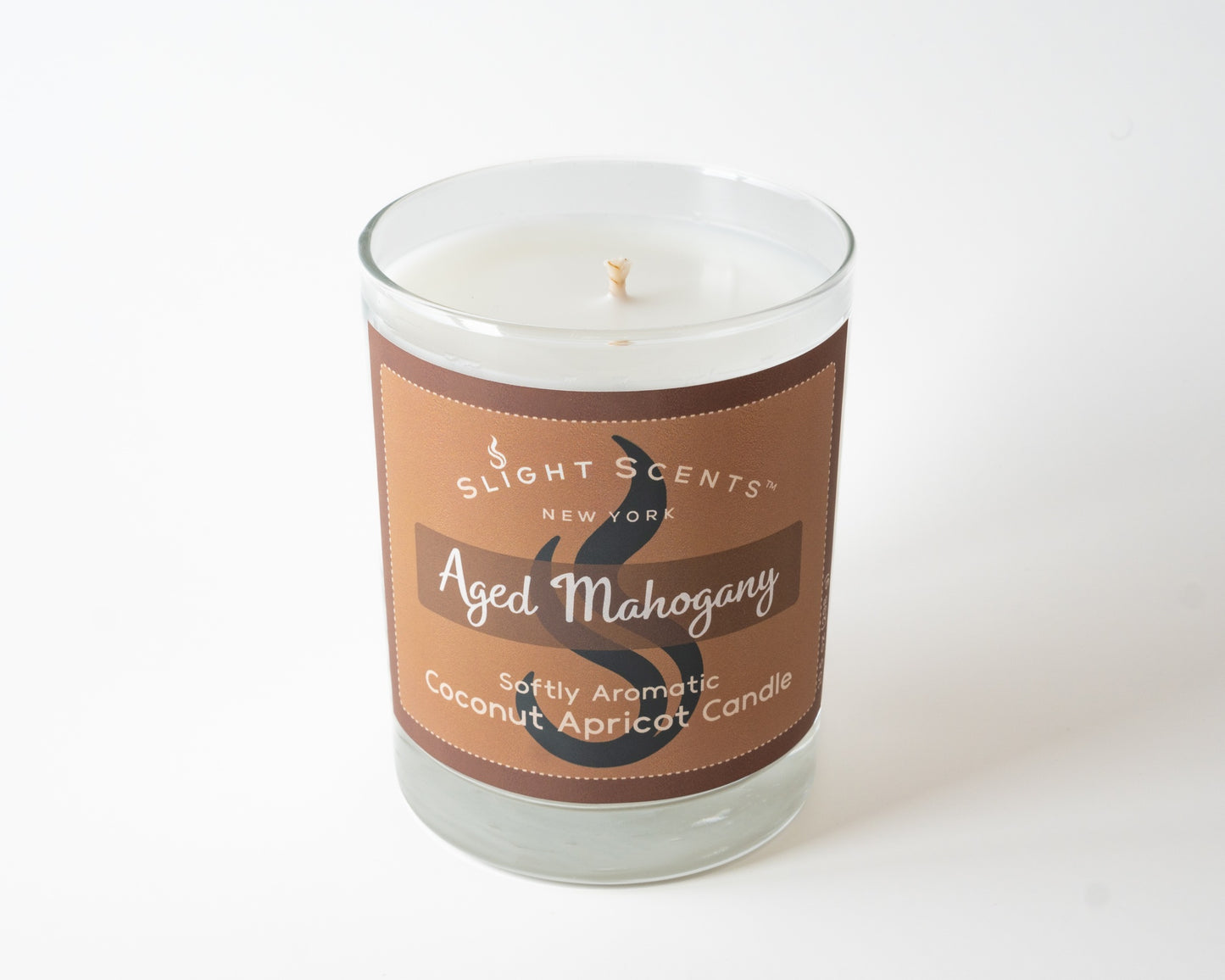 Aged Mahogany candle from Slight Scents New York without the lid.