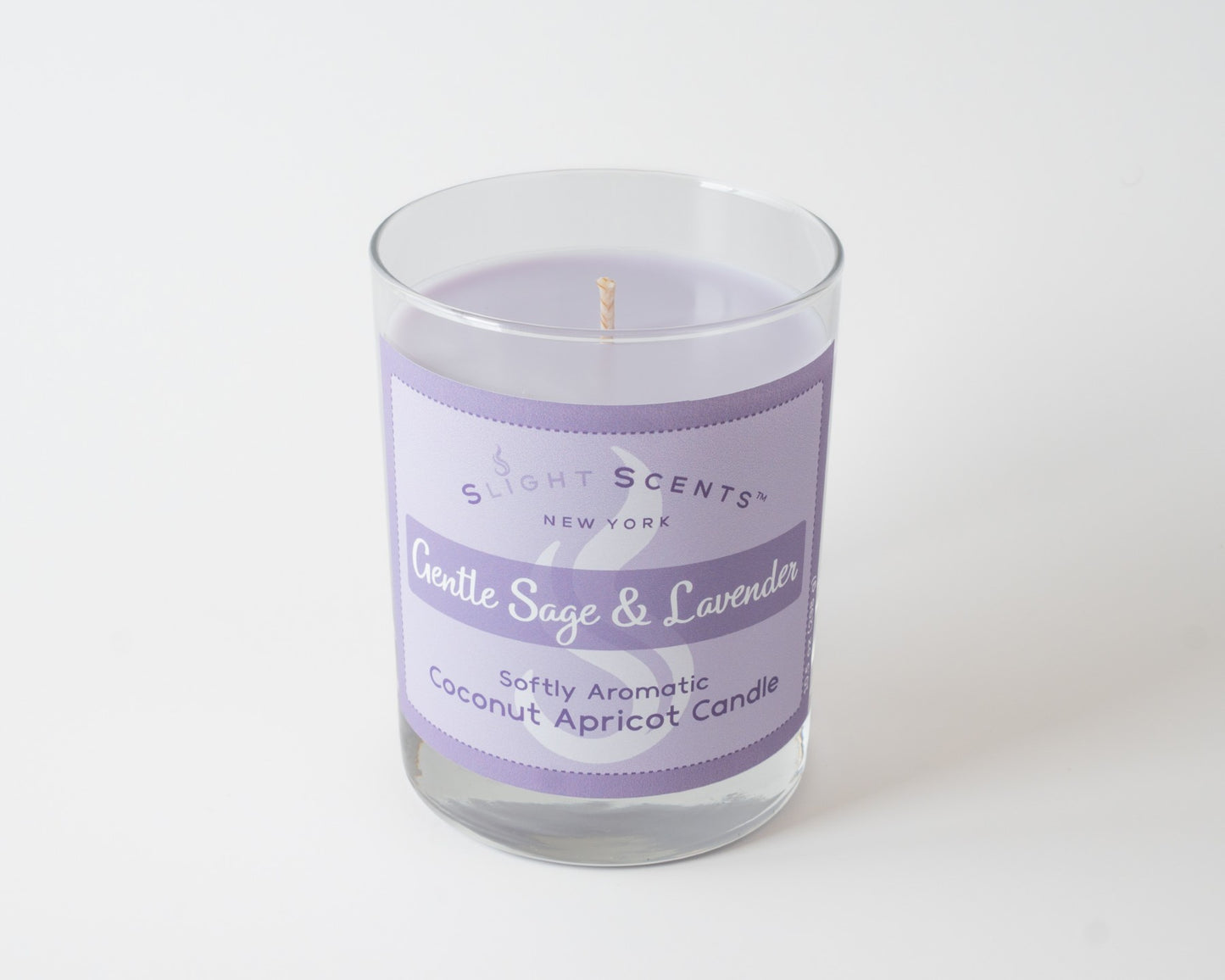 Gentle Sage & Lavender candle from Slight Scents New York without the lid.