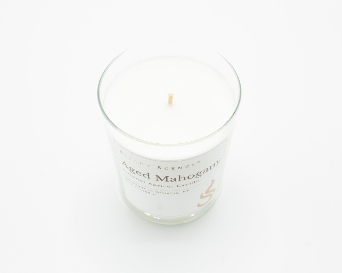 Aged Mahogany candle from Slight Scents New York without the lid. 