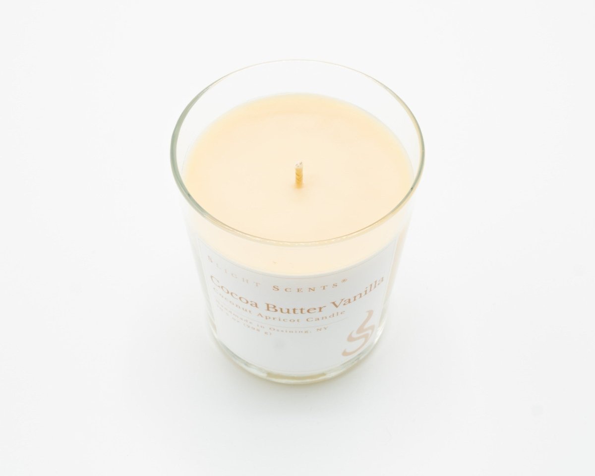 Cocoa Butter Vanilla candle from Slight Scents New York without the lid. 
