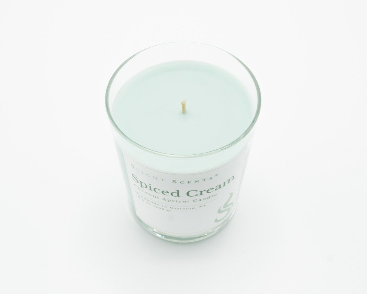 Spiced Cream candle from Slight Scents New York without the lid.
